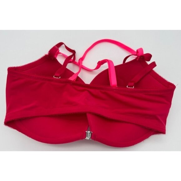 Victorias Secret Dream Angels Padded Demi Bra 34DD Cherry Red Strappy Underwire - Picture 2 of 6